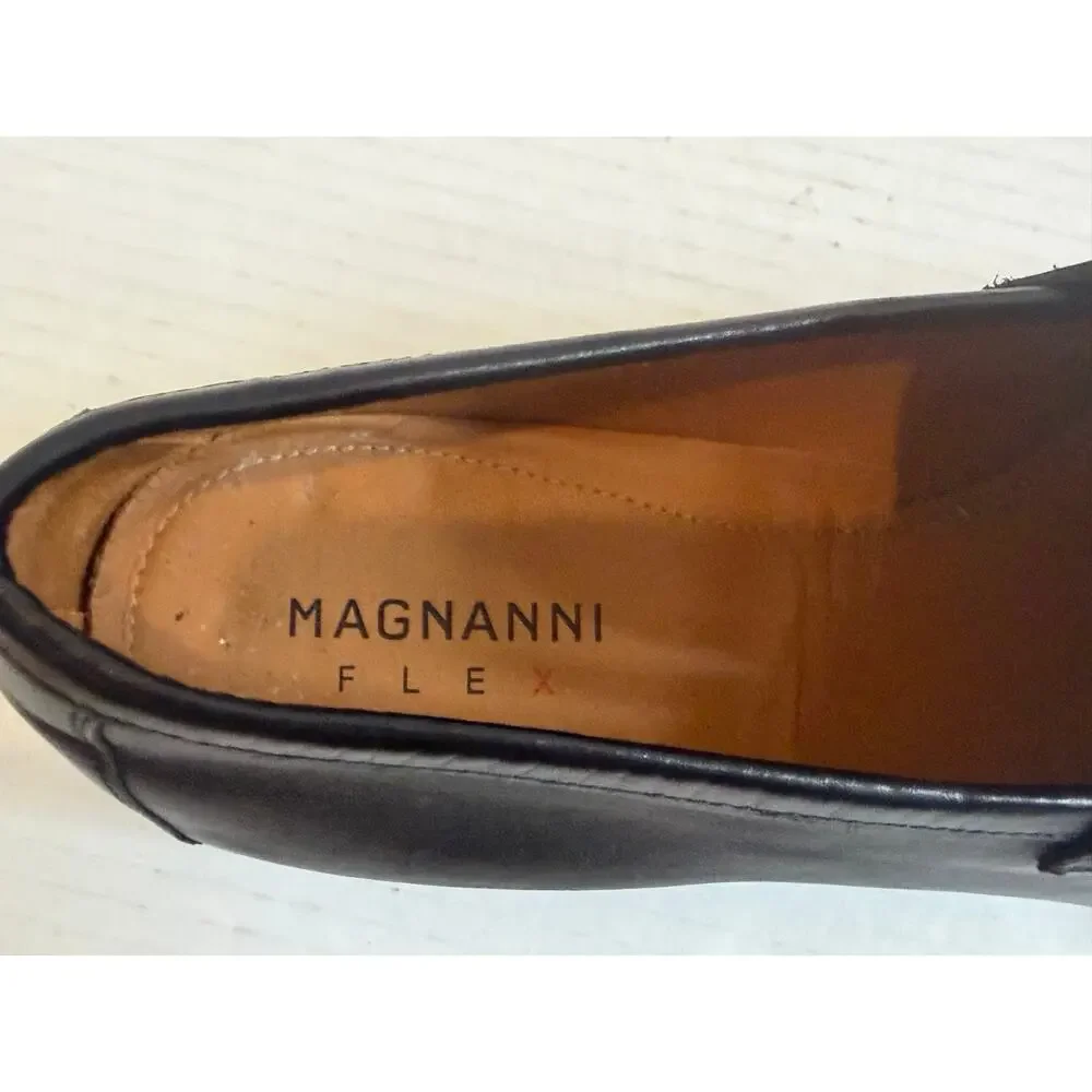 Men's Magnanni Flex Black Leather Strap Silver Buckle Dress Slip On Shoes Sz 12